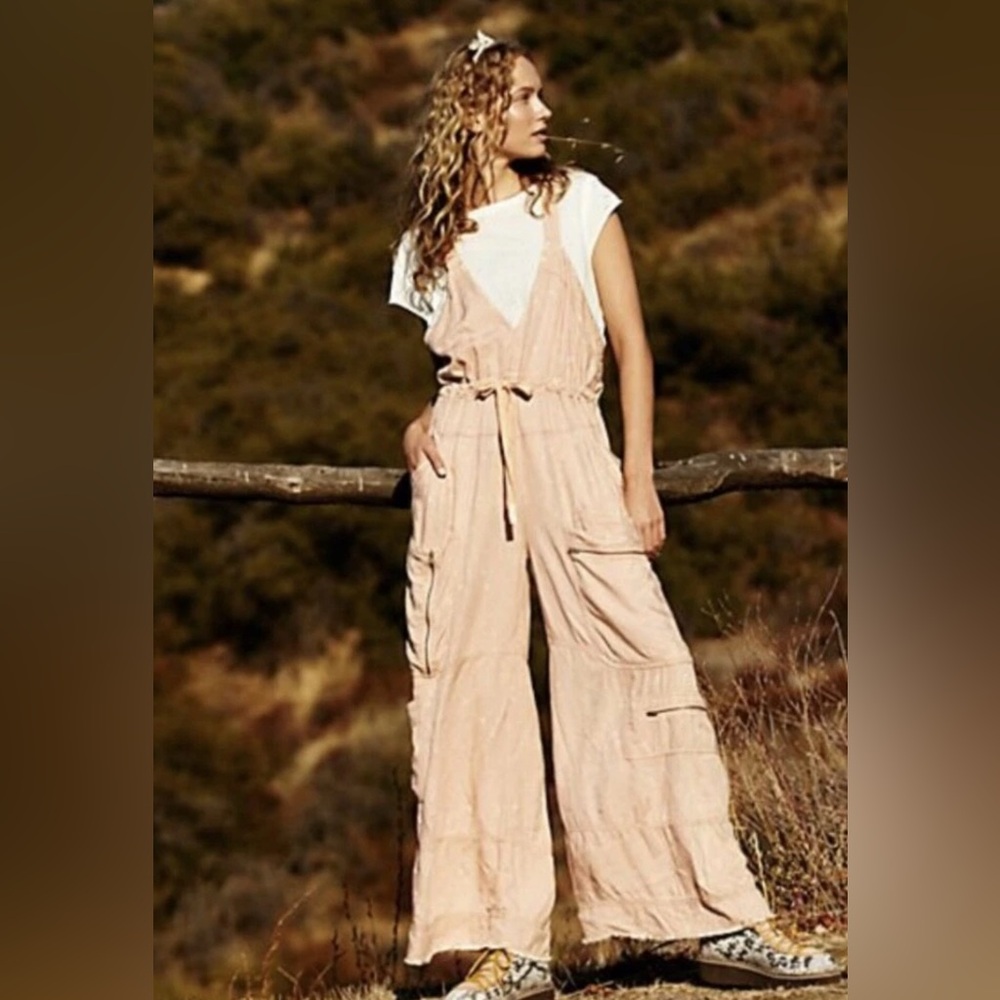 Free‎ People Utility Cargo Wide Leg Jumpsuit FP Movement Terra Cotta XS